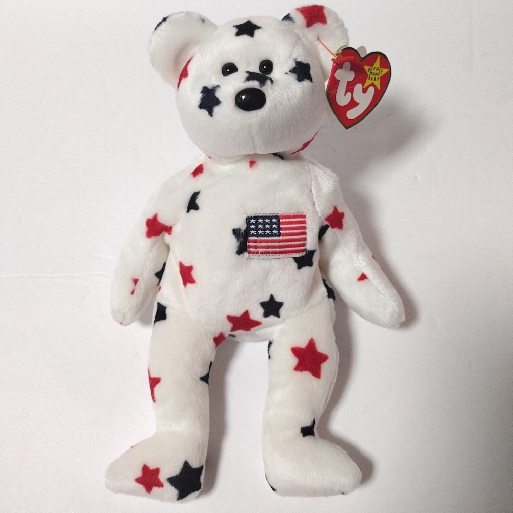 TY Beanie Baby "Glory" Bear 4th The July USA Flag Red Blue Stars Vintage 1998